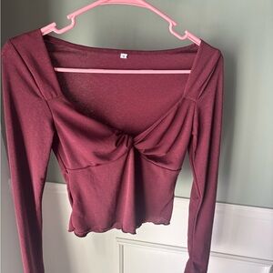 SHEIN Burgundy Twist Front Crop Top